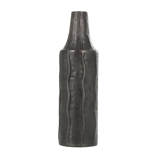 15" Black Metal Snakeskin Inspired Vase with Dimensional Wavy Accents